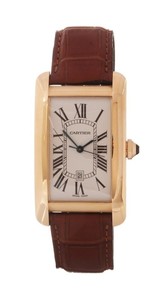 Cartier Tank Americaine (YG / Silver /Croc Leather)