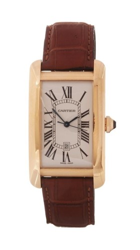 Cartier Tank Americaine (YG / Silver /Croc Leather)