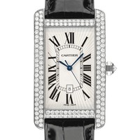 Cartier Tank Americane Large (WG- Diamonds / Silver/ Leather)