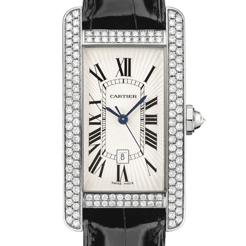 Cartier Tank Americane Medium (WG- Diamonds / Silver/ Leather)