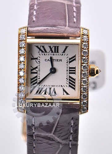 Cartier Tank Francaise (RG-Diamonds / Silver / Leather Strap)