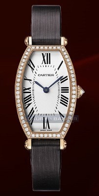 Cartier Tonneau Small (RG- Diamonds / Silver / Leather)