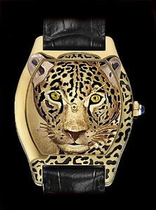 Cartier Tortue Cartier d 'Art Jaguar (YG / YG-Enamel / Leather Strap)