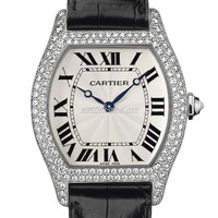 Cartier Tortue Large (WG- Diamonds/ Silver / Leather)