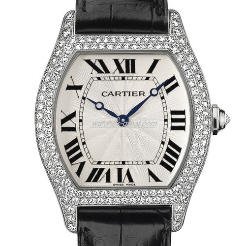 Cartier Tortue Large (WG- Diamonds/ Silver / Leather)