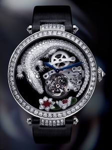 Cartier Tourbillon and Crocodile Watch (WG-Diamonds / Diamonds-MOP / Canvas Strap)