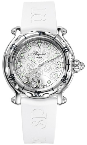 Chopard Happy Snowflakes (SS / White-Diamonds / White Rubber Strap) 278949-3001