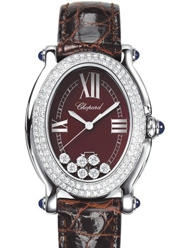 Chopard Happy Sport 7 Diamonds (SS-WG-Diamonds / Brown / Leather) 278953-2004