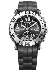 Chopard Happy Sport Chronograph 288515-9005 (SS / Black-Diamonds / Rubber Strap)