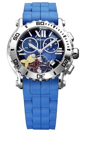 Chopard Happy Sport Chronograph Fish (SS / Blue-Gemstone / Blue Rubber Strap) 288499-3018