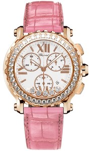 Chopard Happy Sport Chronograph (RG-Diamonds / White-Diamonds / Leather Strap) 283583-5001