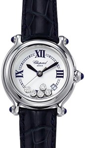 Chopard Happy Sport Classic Round (SS / MOP-Diamonds / Leather Strap) 288964-3003
