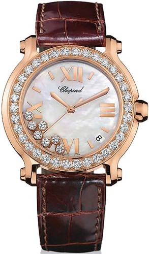 Chopard Happy Sport II Round (RG-Diamonds / MOP-Diamonds / Leather Strap) 277473-5002