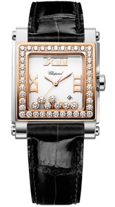 Chopard Happy Sport II Square Medium (SS-RG-Diamonds / White-Diamonds / Leather Strap) 278497-9002
