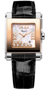 Chopard Happy Sport II Square Medium (SS-RG / MOP-Diamonds / Leather Strap) 278497-9003