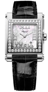 Chopard Happy Sport II Square Medium (SS-WG-Diamonds / MOP-Diamonds / Leather Strap) 278504-2001