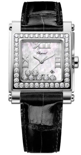 Chopard Happy Sport II Square Medium (SS-WG-Diamonds / MOP-Diamonds / Leather Strap) 278504-2001