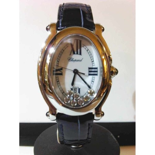 Chopard Happy Sport Oval 7 (SS /White-Diamonds / Leather Strap) 278937-3005