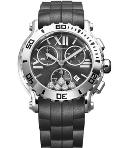 Chopard Happy Sport Round 5 Diamonds Chronograph (SS / Black / Diamonds / Rubber) 288499-3011