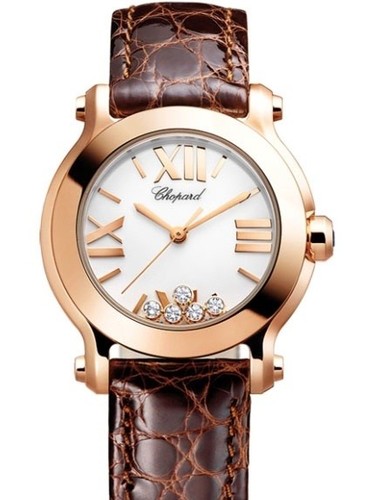 Chopard Happy Sport Round 5 Diamonds (RG / White / Diamonds / Leather) 274189-5010
