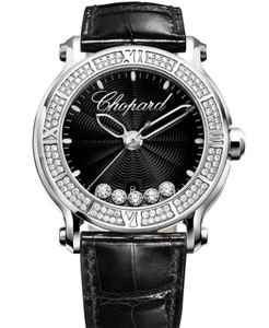Chopard Happy Sport Round 5 Diamonds (SS-Diamonds / Black-Diamonds / Rubber Strap) 288525-3006