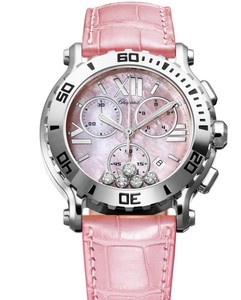 Chopard Happy Sport Round 5 Diamonds (SS / MOP / Pink/ Diamonds / Leather) 288499-3012