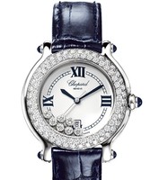 Chopard Happy Sport Round 7 Diamonds (SS-WG-Diamonds / White / Leather Strap) 278299-2003