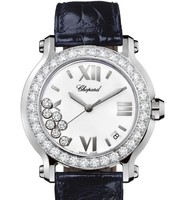 Chopard Happy Sport Round Edition 2 (SS-WG-Diamonds / Silver / Leather) 278476-2001
