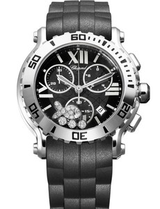 Chopard Happy Sport Round Fish Diamonds (SS / Black / Diamonds / Rubber) 288499-3016