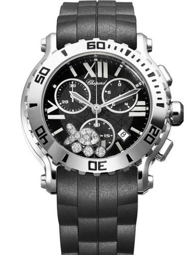 Chopard Happy Sport Round Fish Diamonds (SS / Black / Diamonds / Rubber) 288499-3016