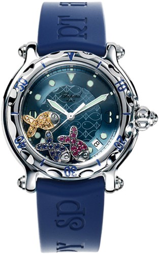 Chopard Happy Sport Round Fish (SS / Blue / Rubber) 288347-3012