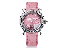Chopard Happy Sport Round Hearts (SS / Pink / Leather) 288950-3001