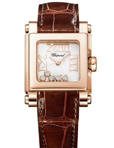 Chopard Happy Sport Square 5 Diamonds (RG / White / Diamonds / Rubber) 275349-5001