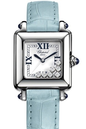 Chopard Happy Sport Square 7 Diamonds (SS / Silver / Leather) 278325-3006