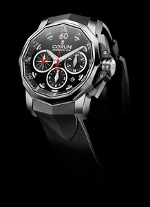 Corum Admirals Cup Black Split Seconds 44 (SS / Black Baton / Strap)