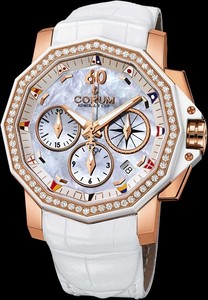 Corum Admirals Cup Chronograph 40 Diamonds (RG-Diamonds / White MOP / Leather)