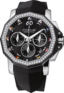 Corum Admirals Cup Chronograph 40 Diamonds (SS-Diamonds / Black / Rubber)
