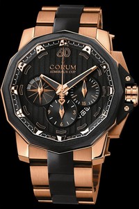 Corum Admirals Cup Chronograph 48 (RG / Black / RG-Rubber Bracelet)