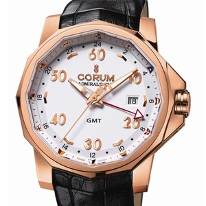 Corum Admirals Cup GMT 44 (RG / White / Leather)