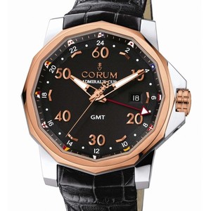 Corum Admirals Cup GMT 44 (SS / RG-Black / Leather)