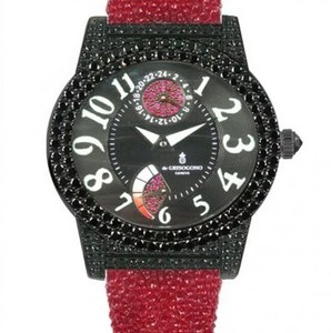 de Grisogono Tondo Ladies (Black WG-Diamonds / Black / Red Strap)