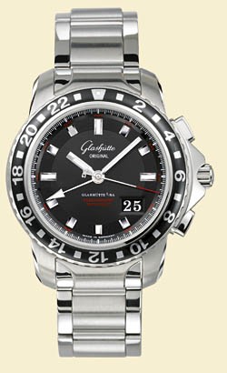 Glashutte Original Evolution GMT (SS / Black / Stainless Steel Bracelet) 39-55-43-03-14