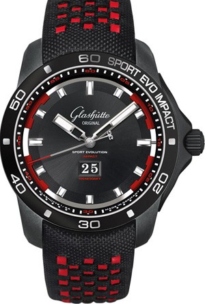 Glashutte Original Impact Panorama Date (Black SS / Black Trieste Strap) 39-47-16-16-03