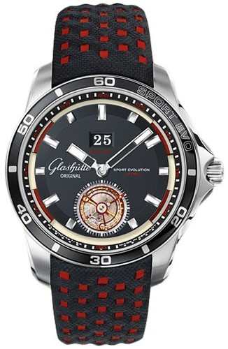 Glashutte Original Impact Tourbillon (SS / Black / Black-Red Fabric Strap) 94-01-03-03-03
