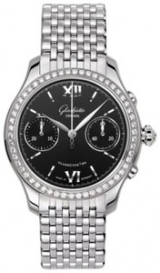 Glashutte Original Lady Serenade Chronograph (SS-Diamonds / Black / SS-Braided) 39-34-13-12-14