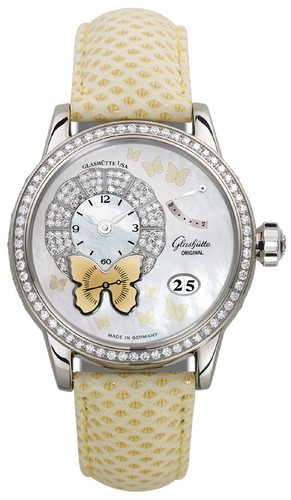 Glashutte Original Pretty Butterfly (WG / MOP-Diamonds / Yellow Leather Strap) 65-01-70-70-04