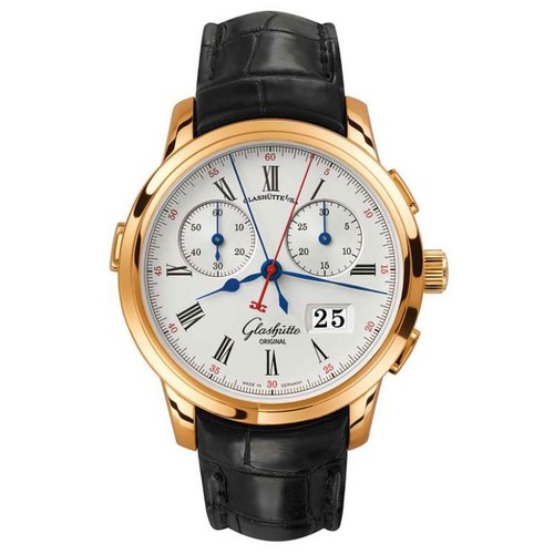 Glashutte Original Senator Rattrapante (RG / Silver / Leather) 99-01-01-01-04