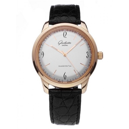 Glashutte Original Senator Sixties Automatic (RG / Silver / Leather) 39-52-01-01-04