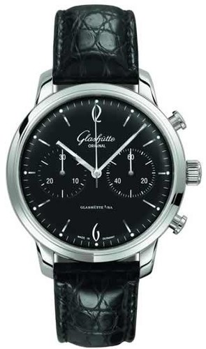 Glashutte Original Senator Sixties Chronograph (SS / Black / Leather) 39-34-02-22-04