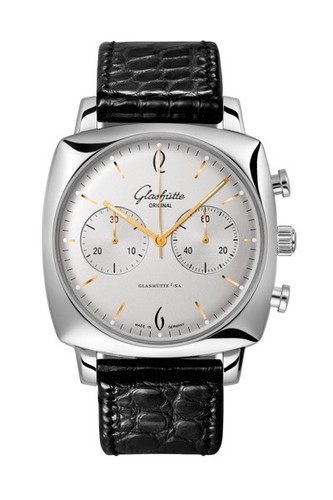 Glashutte Original Senator Sixties Square Chronograph (SS / Silver / Leather) 39-34-03-32-04